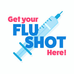 Get your flu shot here. Square vector illustration. Health concept, advertisement banner. © Anamarija