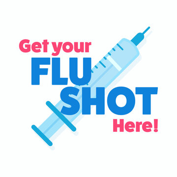 Get your flu shot here. Square vector illustration. Health concept, advertisement banner.