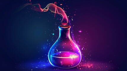 A glowing glass flask with swirling smoke and particles, emitting magical energy.