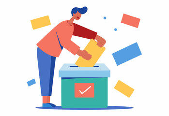 Voter participation concept with person inserting ballot into box for election promotion