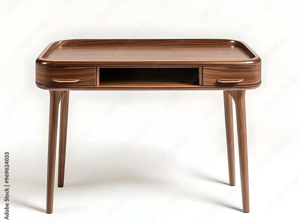 Poster compact and streamlined desk with a sleek modern design isolated on a bright white background for a 