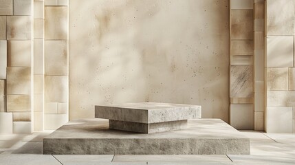 Minimal beige stone podium on geometric abstract background