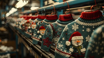 Obraz premium Production Christmas Sweater on the modern factory 