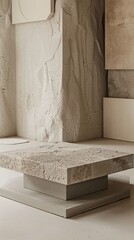Minimal beige stone podium on geometric abstract background