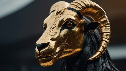 Golden goat head icon with a modern, sleek design.