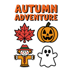 Halloween Autumn Leaf, Pumpkin, Scarecrow and Ghost Adventure Illustration SVG Kawaii files