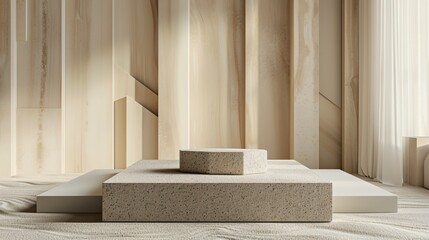 stone podium on geometric abstract background