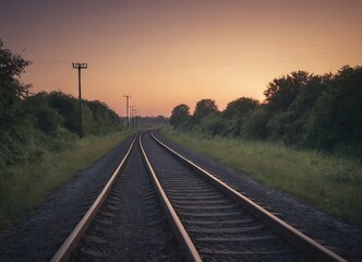 Obraz premium A beautiful train is traveling down its train tracks as the sun sets