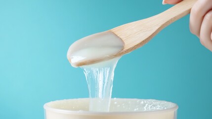 Close-up of White Glue Dripping from a Wooden Stick.