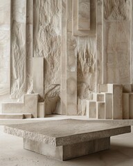 stone display podium on geometric interior