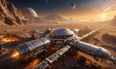 Fototapeta premium Futuristic Space Colony on Alien Planet