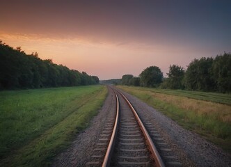 Obraz premium A beautiful train is traveling down its train tracks as the sun sets