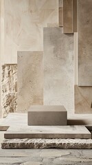stone display podium on geometric interior