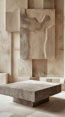 stone display podium on geometric interior