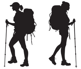 Silhouette of a person with a backpack hiking girl vector 