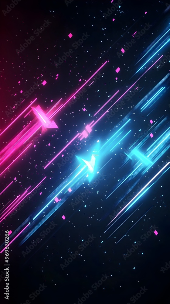 Aufkleber dazzling of abstract arrow shaped light trails in a dynamic neon infused synthwave inspired atmosphe