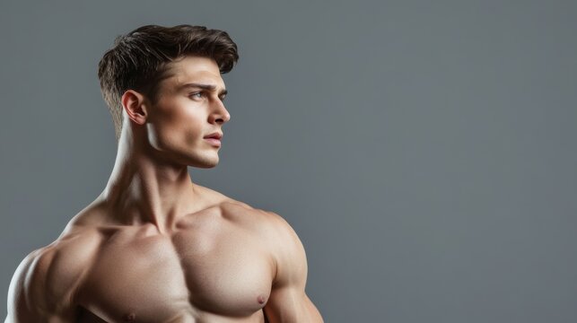 Portrait of a Shirtless Man Looking to the Side.