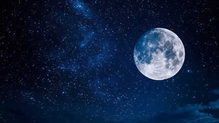 Fototapeta premium Night Sky with Full Moon and Stars.