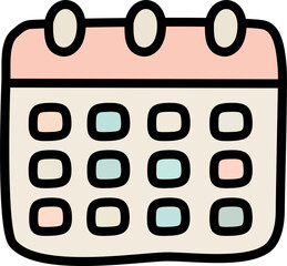 Colorful vector calendar icon element of stationery hand drawn doodle style isolated on white background.