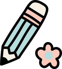 Colorful pencil and eraser icon element of stationery hand drawn doodle style isolated on white background.
