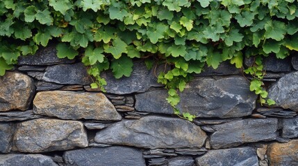 Vine climbing a rustic stone wall, Vine graphics, harmony of nature and architecture