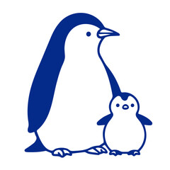 A blue penguin parent and its baby penguin chick