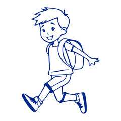 A young boy with short hair wearing a backpack