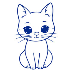 A cute white kitten with big blue eyes and a simple outline style