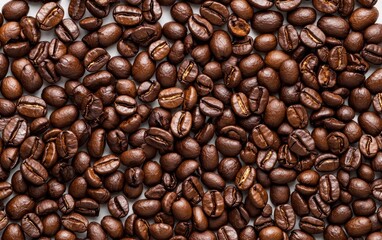 Fototapeta premium How can the use of coffee beans in the image be used to symbolize the global coffee culture and the intimate relationship people have with their daily cup