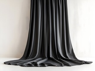 Dramatic black curtain backdrop with flowing elegant folds creating a moody cinematic atmosphere  Ideal for photography studio setups theater stages or any creative project requiring a sophisticated