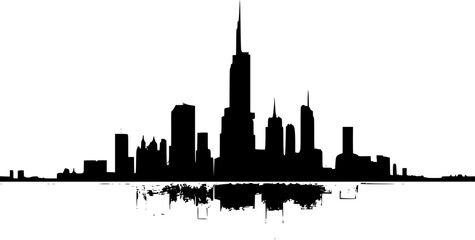 Obraz premium Abstract Vector Design of Futuristic City Skyline with Minimalistic Shapes, Sharp Angles, Gradients, and Cinematic Composition