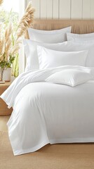 A soft white plush blanket covers the bed, inviting relaxation and adding warmth to the bedroom's tranquil atmosphere, perfect for restful nights or lazy afternoons