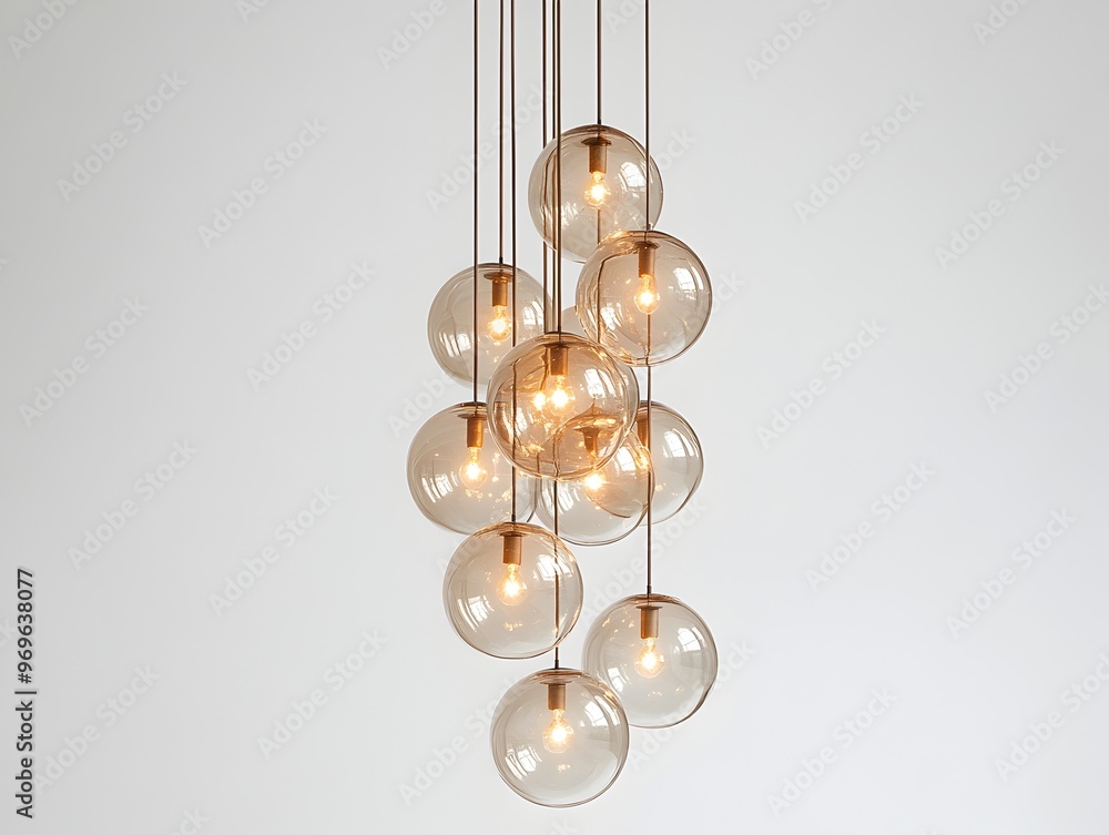 Poster elegant and contemporary chandelier featuring a cluster of multiple hanging glass orbs creating a st