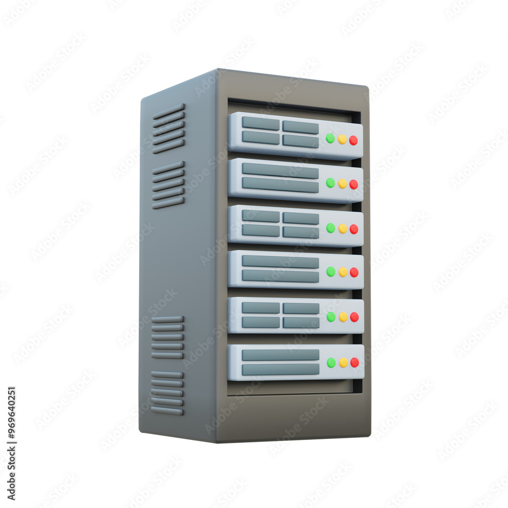 Poster 3d icon rack server technology datacenter support storage connection internet digital online sharing