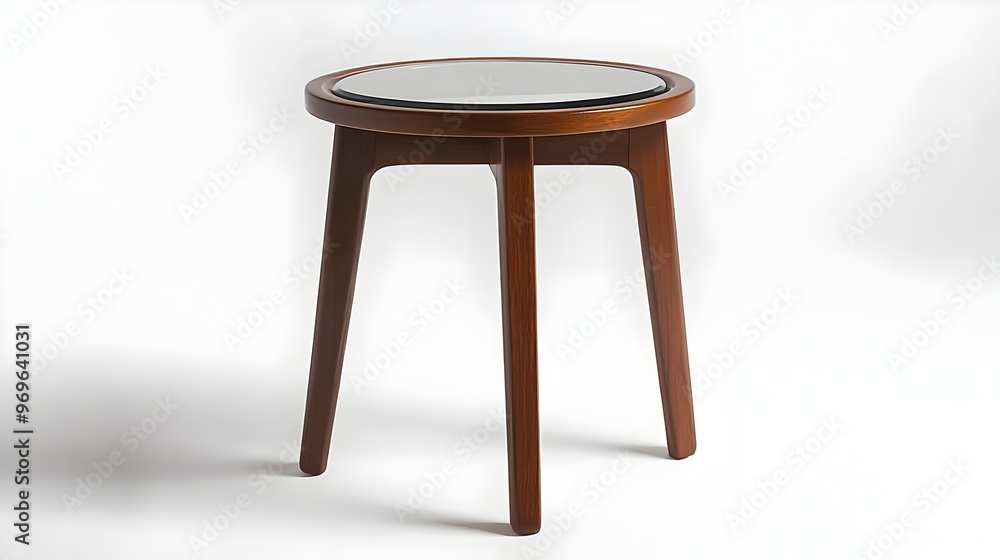Poster elegant and modern round glass top side table isolated on a clean white background this minimalist p