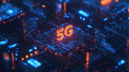 Obraz premium The power of 5G wireless technology visualized through glowing digital signals and smart devices in a sleek, minimalist design.