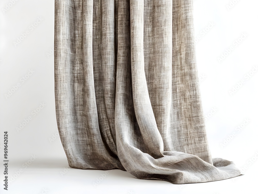 Poster elegant and refined curtain textile with subtle abstract patterns isolated on a clean white backgrou