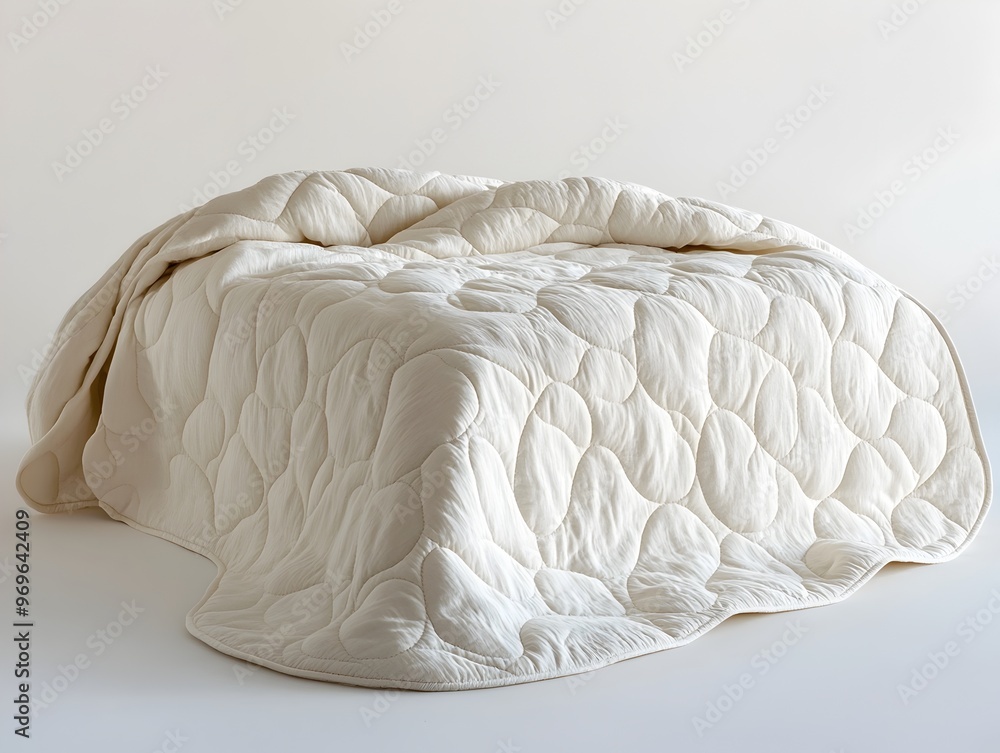 Poster elegant and simple quilted bedspread with a geometric minimalist pattern photographed against a clea