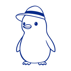 A cute blue penguin wearing a blue hat