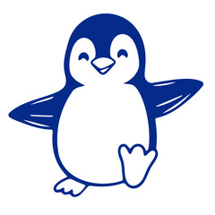 A cute blue penguin character with a happy expression, waving its flippers