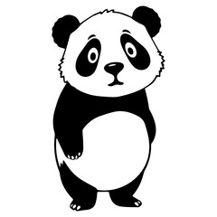 A cute black and white panda bear standing upright with large round eyes and a round body