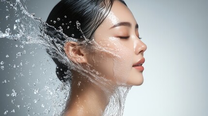 Woman's Face with Water Splash.