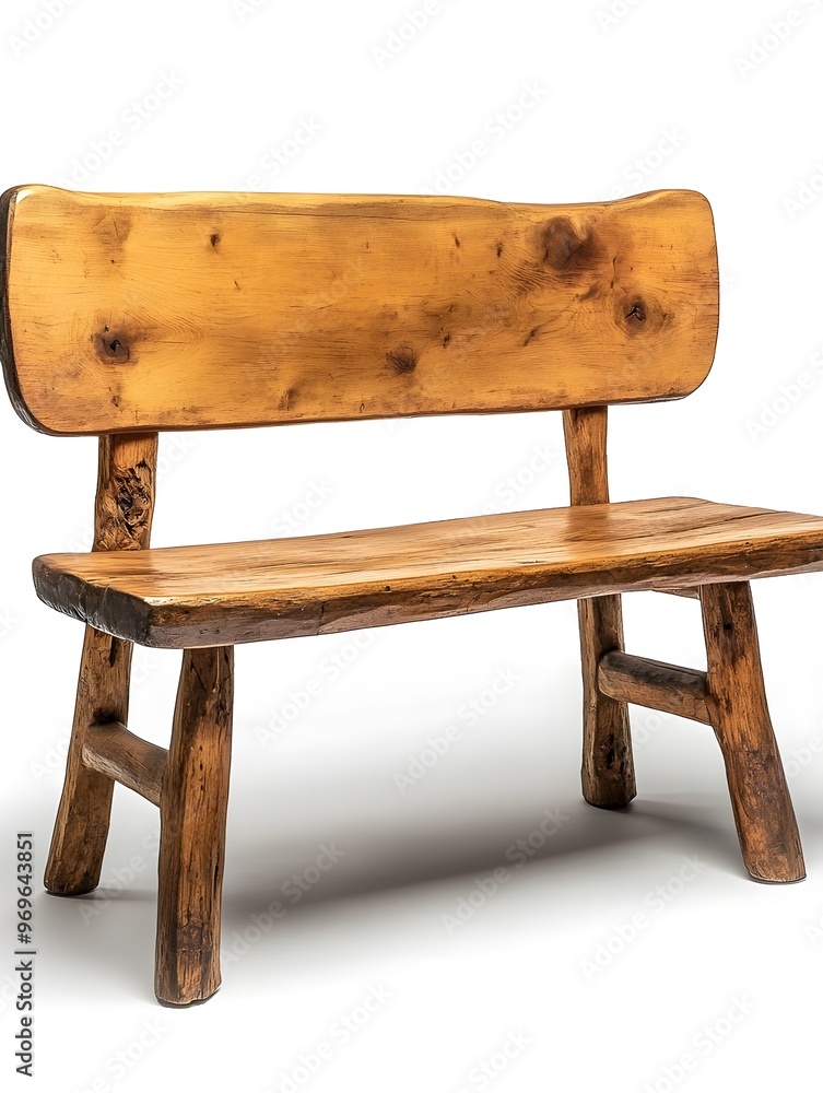 Poster elegant and timeless wooden bench with backrest displayed against a pristine white background showca