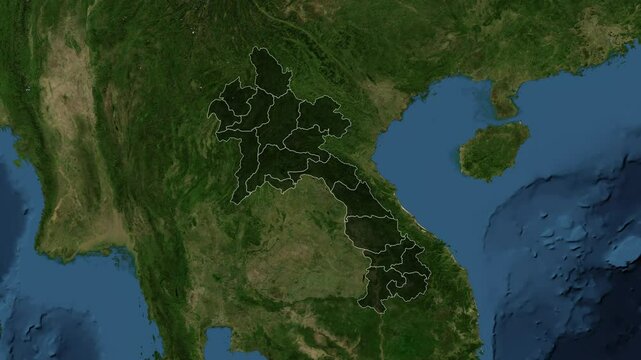 Zoom from Earth to Laos. (with Provinces) World map animation with highlighted borders of countries. Images from NASA