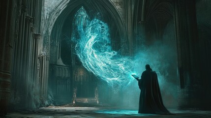 Mysterious Mage in Ancient Cathedral.