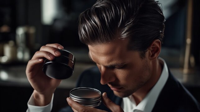 Man smelling hair pomade.