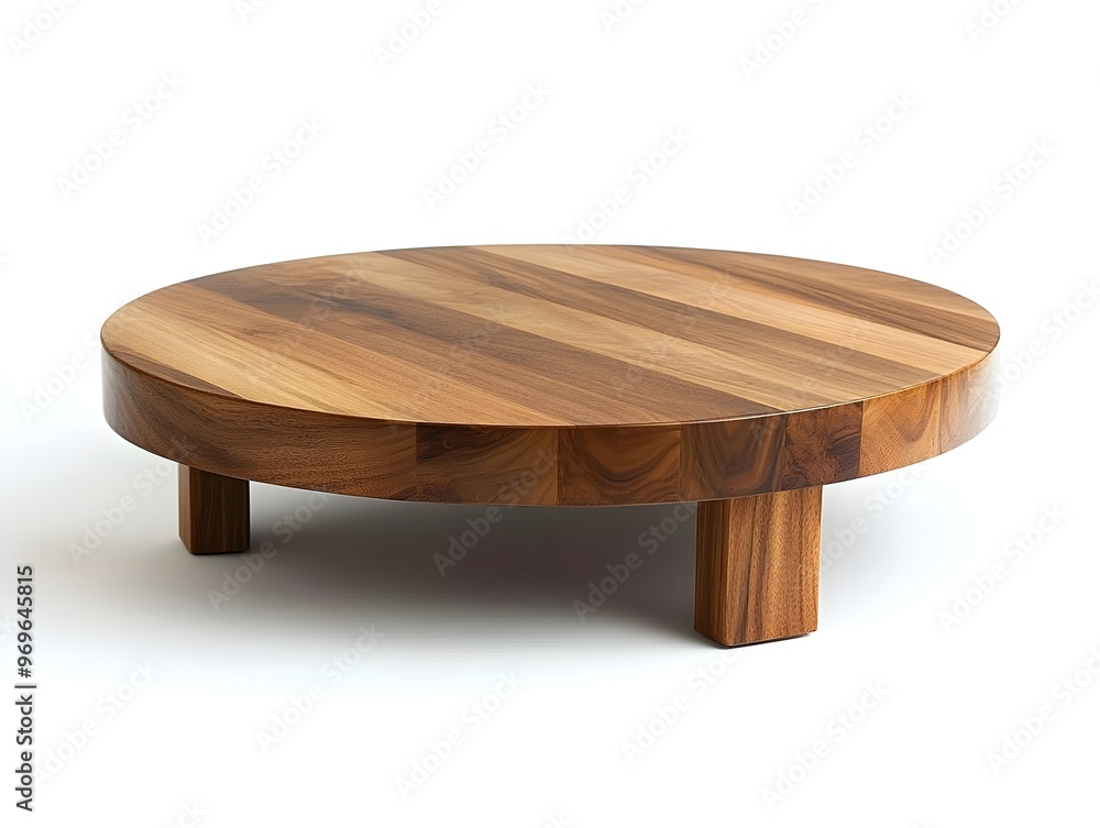 Poster elegant minimalistic wooden round coffee table with a smooth polished surface isolated on a pristine