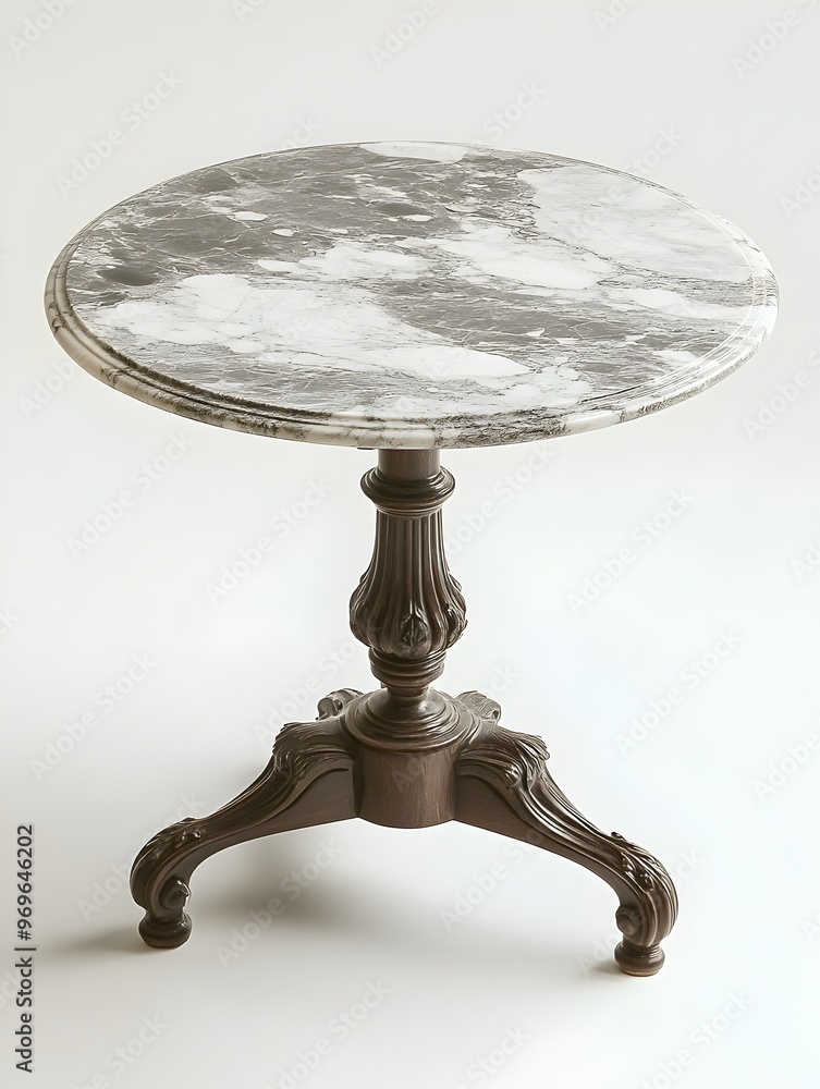 Poster elegant round marble table with sleek modern design isolated on a clean white studio backdrop for a 