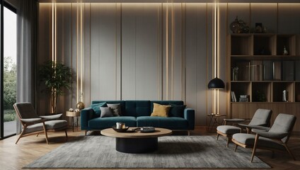 3D rendering of a modern interior design room.