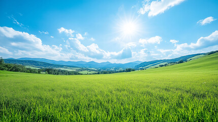 Obraz premium Verdant Green Hills Under a deep blue sky